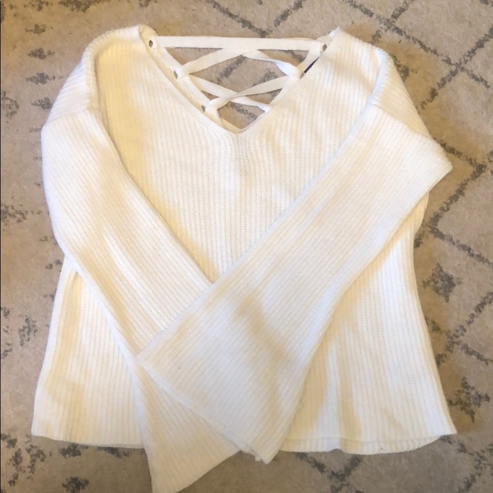 TOPSHOP lattice back bell sleeve sweater